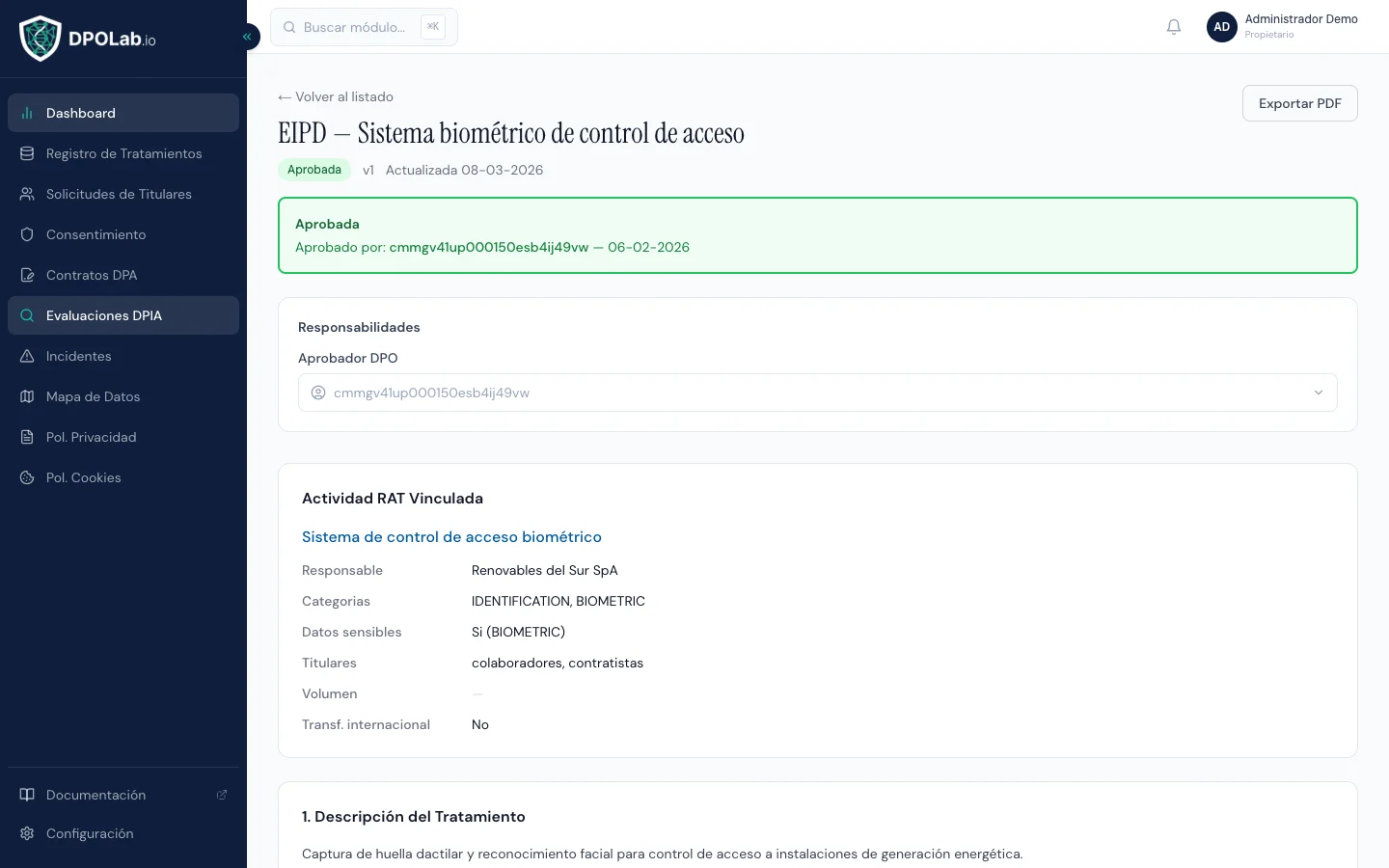 Evaluaciones de Impacto (EIPD) — vista principal