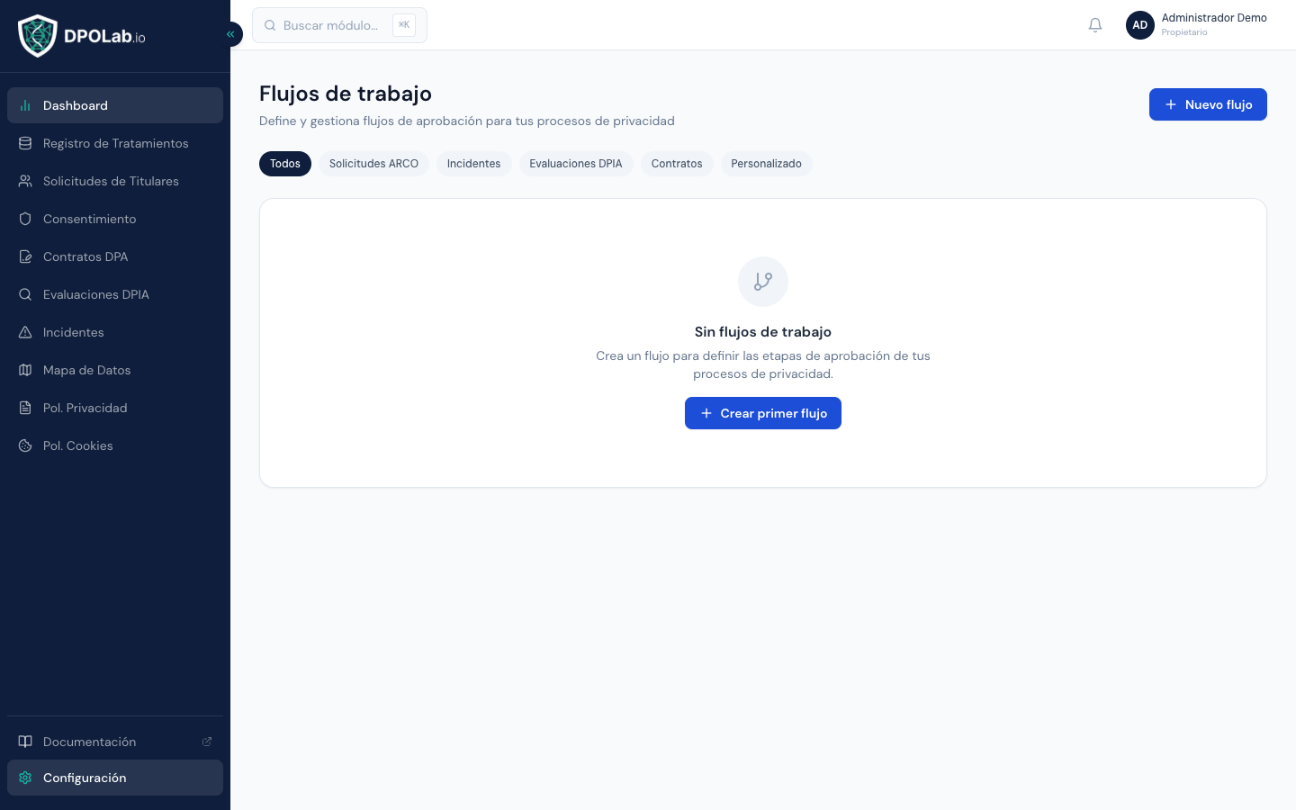 Workflows Configurables — vista principal