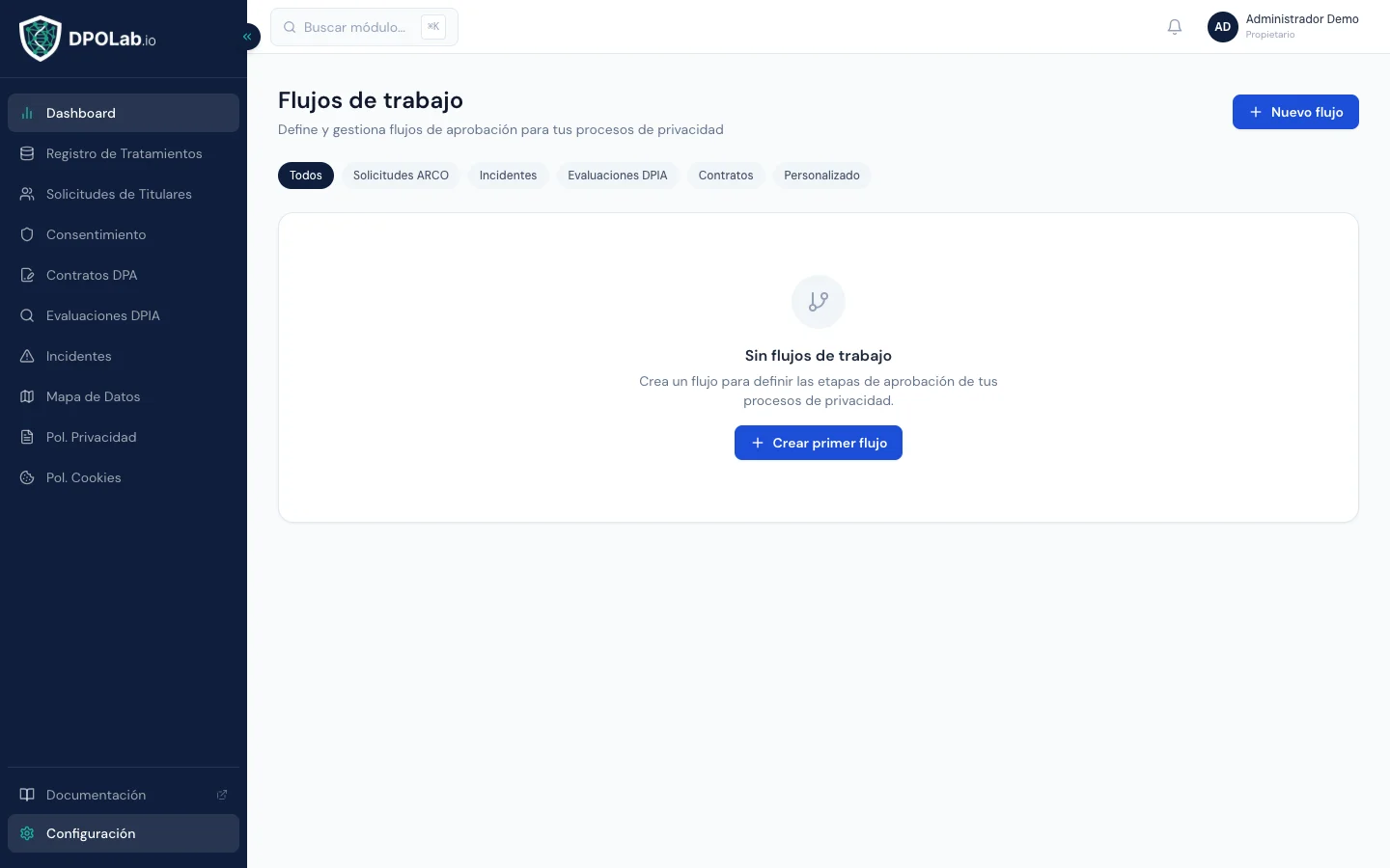 Workflows Configurables — vista principal